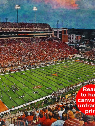 Canvas-Print of Texas Longhorns, DKR Texas Memorial Stadium, Watercolor Digital Sketch Print Canvas Print, University of Texas, Austin Texas