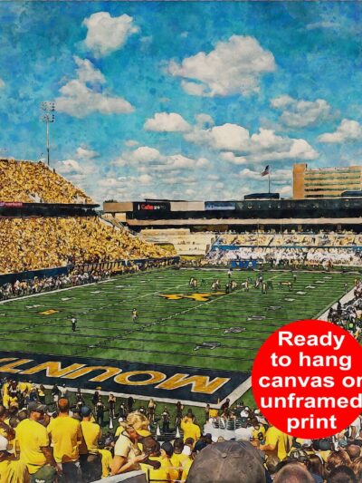 West Virginia Mountaineers, Mountaineer Field , Watercolor Digital Sketch Print Canvas Print, West Virginia University, Morgantown