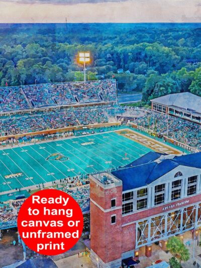 Brooks Stadium, Coastal Carolina Chanticleers , Watercolor Digital Sketch Print Canvas Print, Coastal Carolina University, Conway