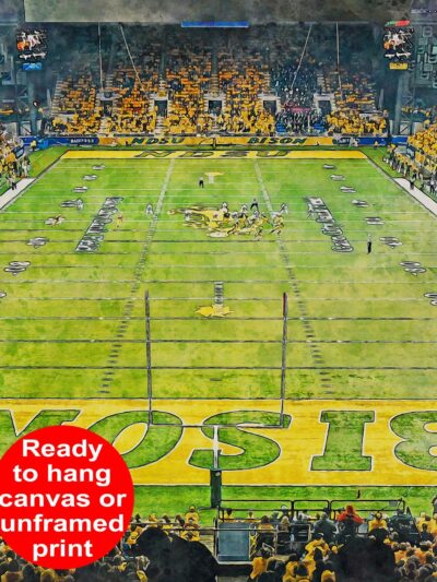 North Dakota Bison, FARGODOME , Watercolor Digital Sketch Print Canvas Print, North Dakota State University, Fargo North Dakota