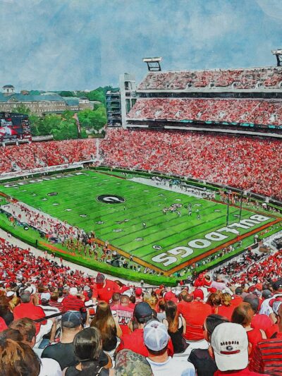 Canvas-Print of CUSTOM COLLEGE STADIUM, Watercolor Digital Sketch Print Canvas Print, Your college or University your way!