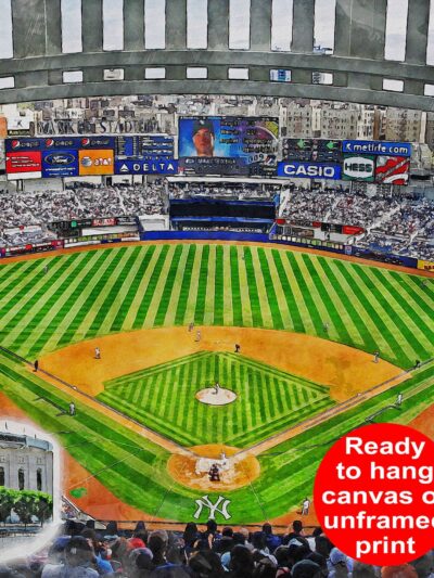 Canvas-Print of Yankee Stadium Artwork, Yankee Stadium watercolor sketch, Monument Park, New York Yankees, Pro