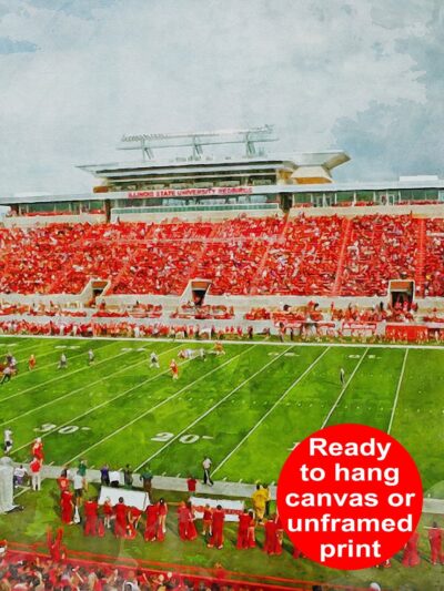 Illinois State Redbirds,  Hancock Stadium , Watercolor Digital Sketch Print Canvas Print, Illinois State University, Normal, Illinois