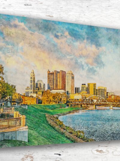Columbus Ohio canvas watercolor, Columbus Ohio Wall Art, Columbus Print, Columbus Canvas wall art, Columbus Ohio Watercolor wall art