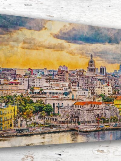 Havana Cuba canvas watercolor, Havana Cuba Wall Art, Havana Cuba ,Havana Watercolor wall art