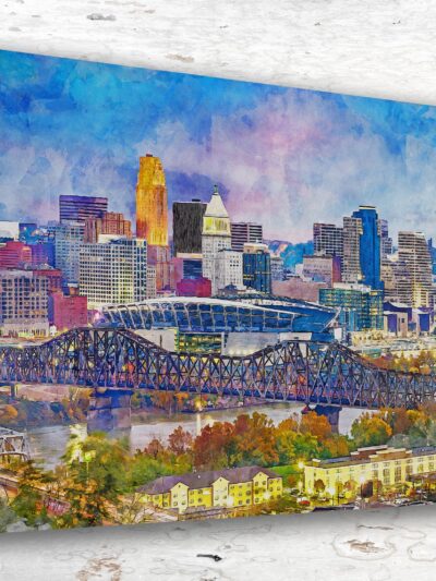 Cincinnati Ohio canvas Great American Ball Park Cincinnati OH Wall watercolor, Cincinnati Ohio wall art, Cincinnati Reds Baseball