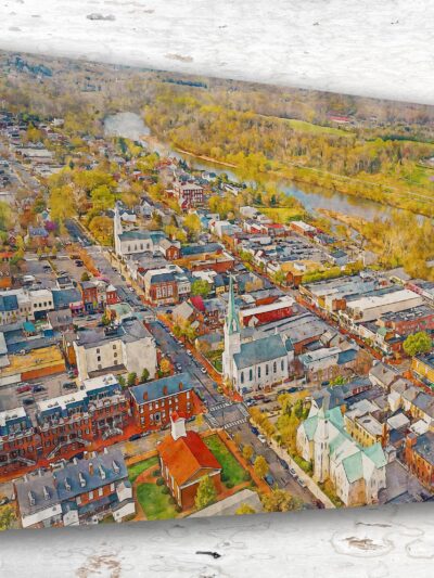 Fredericksburg Virginia canvas Old town Fredericksburg watercolor, Fredericksburg Virginia wall art,