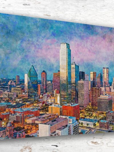 Dallas Texas canvas watercolor, Dallas Texas Wall Art, Dallas Texas Print, Canvas wall art, Dallas Texas Watercolor wall art, BIG D wall art