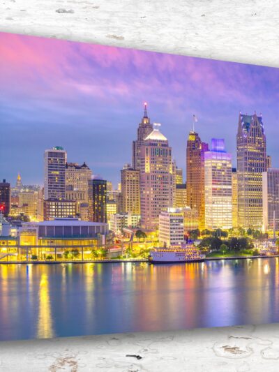 Custom Printed Detroit Michigan Skyline Canvas Art - Fine Art Print of the Motor City's Iconic Skyline Detroit Michigan print
