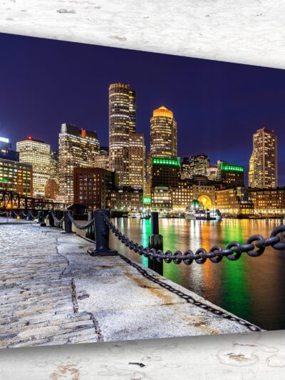 Boston Harbor travel art canvas print, Boston canvas, Boston Print, Boston wall art, Boston Harbor at night