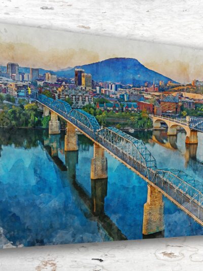 Chattanooga Tennessee  watercolor,Chattanooga Tennessee wall art, Chattanooga River canvas wall art