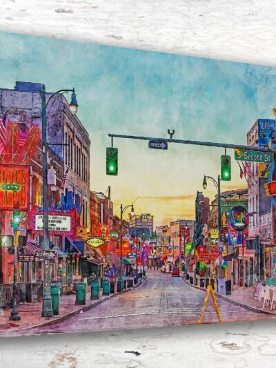 Beale Street in Memphis Tennessee  watercolor, Beale Street Memphis Tennessee premium print Beale Street watercolor canvas wall art