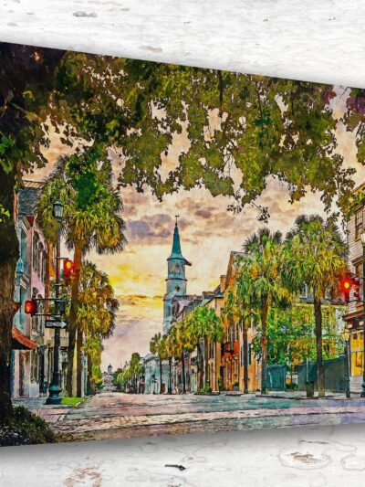 Charleston Street Scene canvas watercolor, Charleston SC Wall Art, Charleston SC Print, Canvas wall art, Charleston SC Watercolor wall art