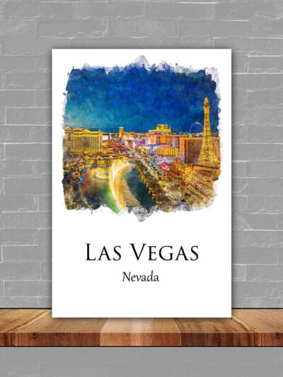 Las Vegas watercolor travel art ,Las Vegas Bright Light Watercolor Canvas Print - Vibrant, Sparkling Lights, Las Vegas Watercolor canvas