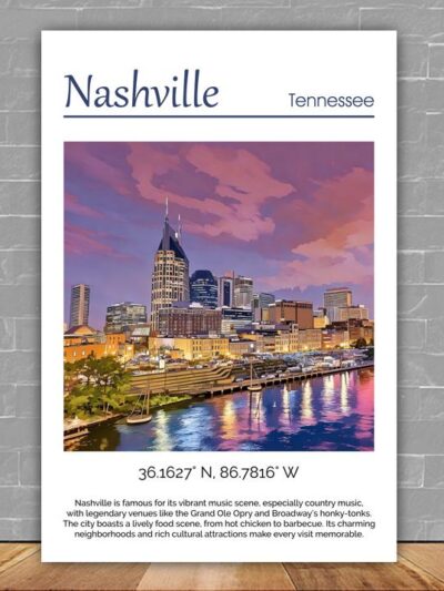 Nashville travel art canvas, Nashville skyline print, Nashville print, Nashville wall art, Nashville Tennessee, Nashville Canvas