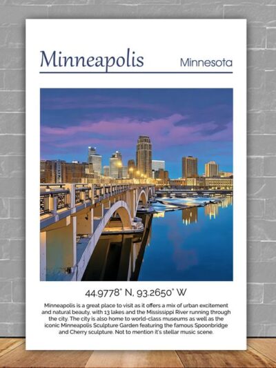 Minneapolis Skyline Canvas travel art print.Minneapolis. Printed Canvas, Minneapolis wall art, Minneapolis skyline canvas print