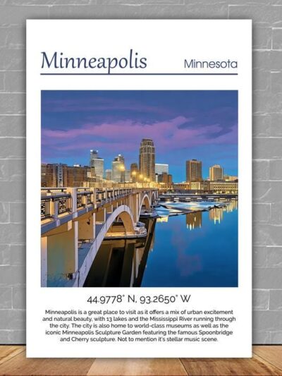 Minneapolis Skyline Canvas travel art print.Minneapolis. Printed Canvas, Minneapolis wall art, Minneapolis skyline canvas print