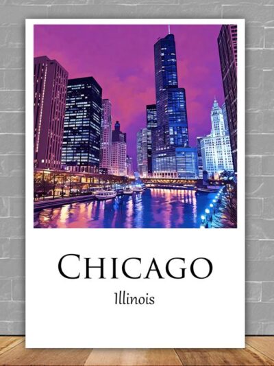 Chicago Illinois  travel watercolor, Chicago Illinois wall art, Chicago print canvas wall art,  Chicago travel poster art