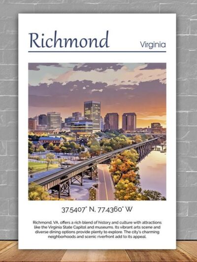 Richmond Travel art print, Richmond Canvas Print,  Richmond wall art, Richmond wall art, Richmond Virginia, Richmond  poster
