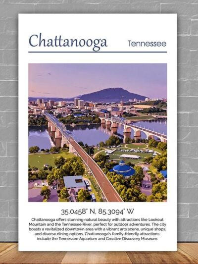 Chattanooga TN Skyline Wall Art - Custom Canvas - Cityscape Printed Fine Art Print, Chattanooga historical canvas, Chattanooga travel art
