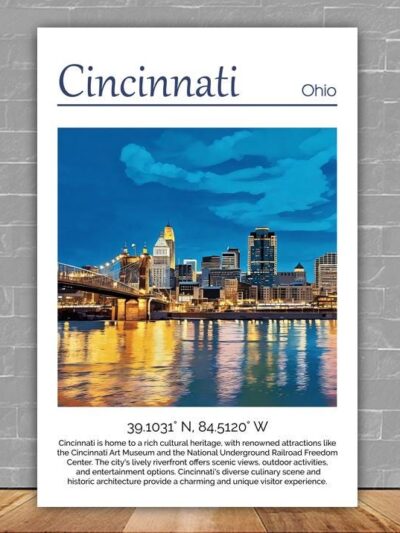 Cincinnati Canvas,  Cincinnati Print,  Cincinnati wall art, Cincinnati travel art print, Cincinnati Illinois ,  Cincinnati poster
