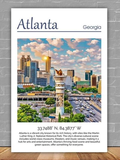 Vibrant Atlanta Skyline Watercolor Canvas - Atlanta travel art, Atlanta wall art, Atlanta canvas print, Atlanta Georgia