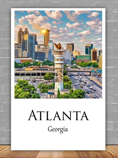 Vibrant Atlanta Skyline Watercolor Canvas - Atlanta travel art, Atlanta wall art, Atlanta canvas print, Atlanta Georgia
