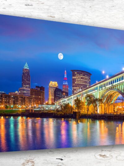 Custom Cleveland Ohio Skyline Canvas - Impressively colorful fine art print, Cleveland bridge and skyline canvas, Cleveland skyline print