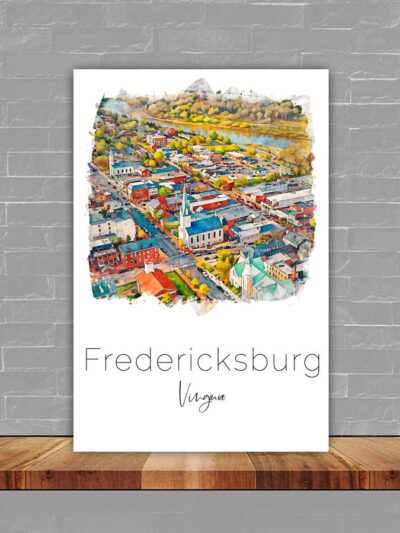 Fredericksburg, Elegant Small Town Skyline Art in Vivid Watercolors  Fredericksburg Delight, Fredericksburg Virginia canvas watercolor print