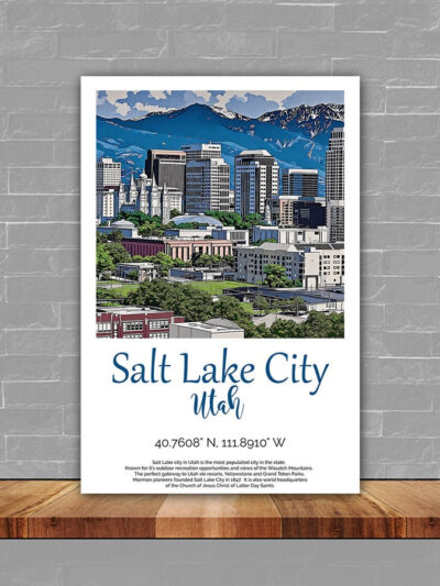 Salt Lake City Travel art, Salt Lake City Skyline Print or Canvas, Salt Lake City wall art, Salt Lake City Travel Poster, Utah Print