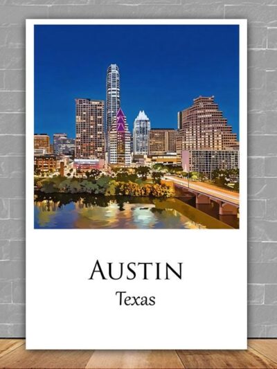 Austin Texas canvas watercolor, Austin Texas Wall Art, Austin Texas Print, Canvas wall art, Austin Texas Watercolor wall art