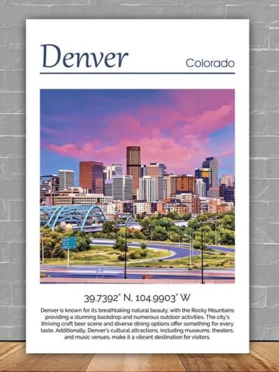 Denver travel art canvas. Denver wall art, Denver print, Denver Canvas, Denver decor. Denver Colorado