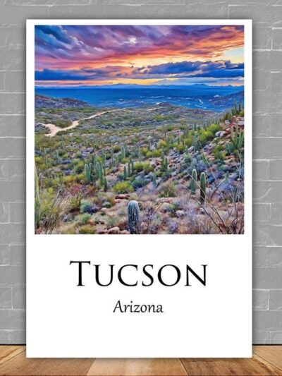 Tucson travel art canvas print, Tucson wall art, Tucson canvas art,   Tucson watercolor canvas wall art,  Tucson Arizona print
