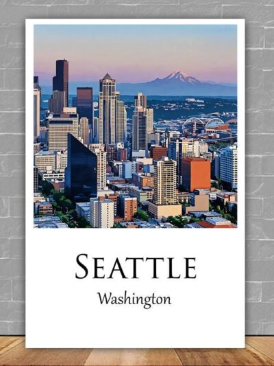 Seattle Washington  watercolor, Seattle wall art, Seattle canvas wall art, Seattle watercolor wall art, Seattle travel art