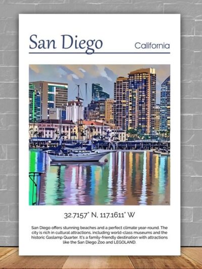 San Diego Canvas, San Diego Print,  San Diego wall art San Diego   travel art print, San Diego California  poster