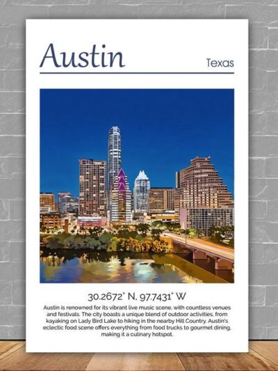 Austin Texas canvas watercolor, Austin Texas Wall Art, Austin Texas Print, Canvas wall art, Austin Texas Watercolor wall art