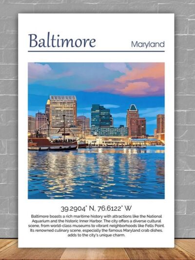 Baltimore travel art canvas print, Baltimore wall art, Baltimore canvas art,  Baltimore watercolor canvas wall art,  Baltimore print