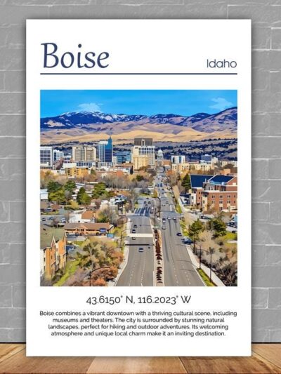 Boise travel art canvas print, Boise  wall art, Boise canvas art,   Boise watercolor canvas wall art, Boise Idaho print