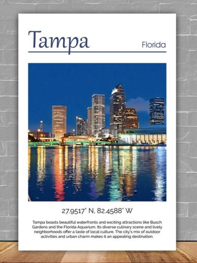 Tampa travel art canvas print,  Tampa wall art, Tampa canvas art,   Tampa watercolor canvas wall art, Tampa Florida print